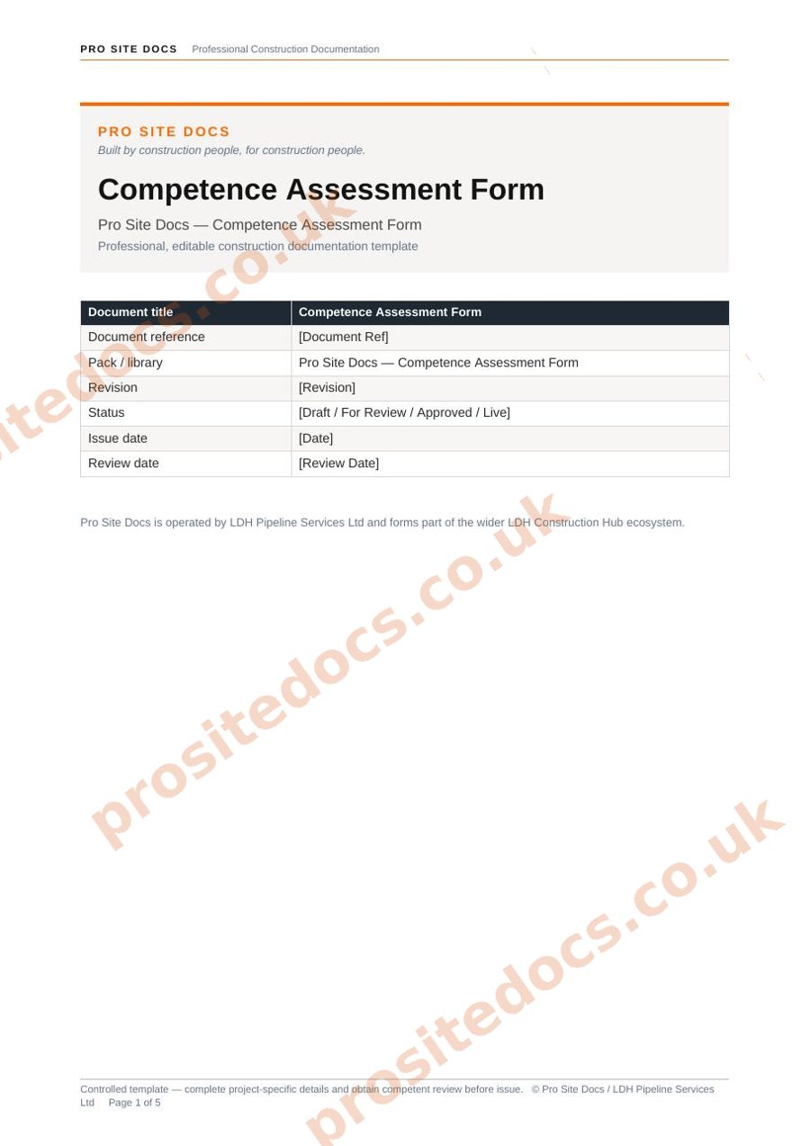 Competence assessment form template sample