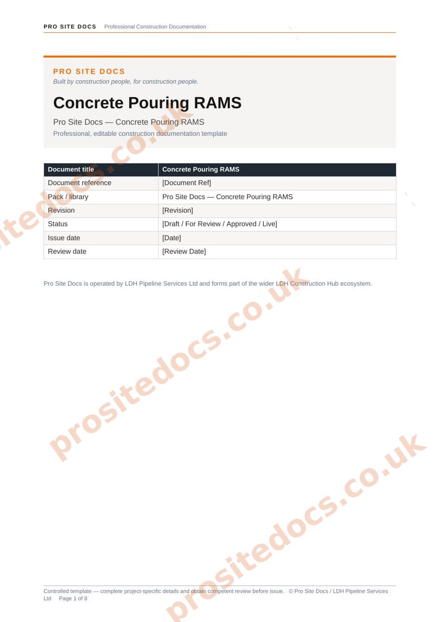 Concrete pouring RAMS template sample