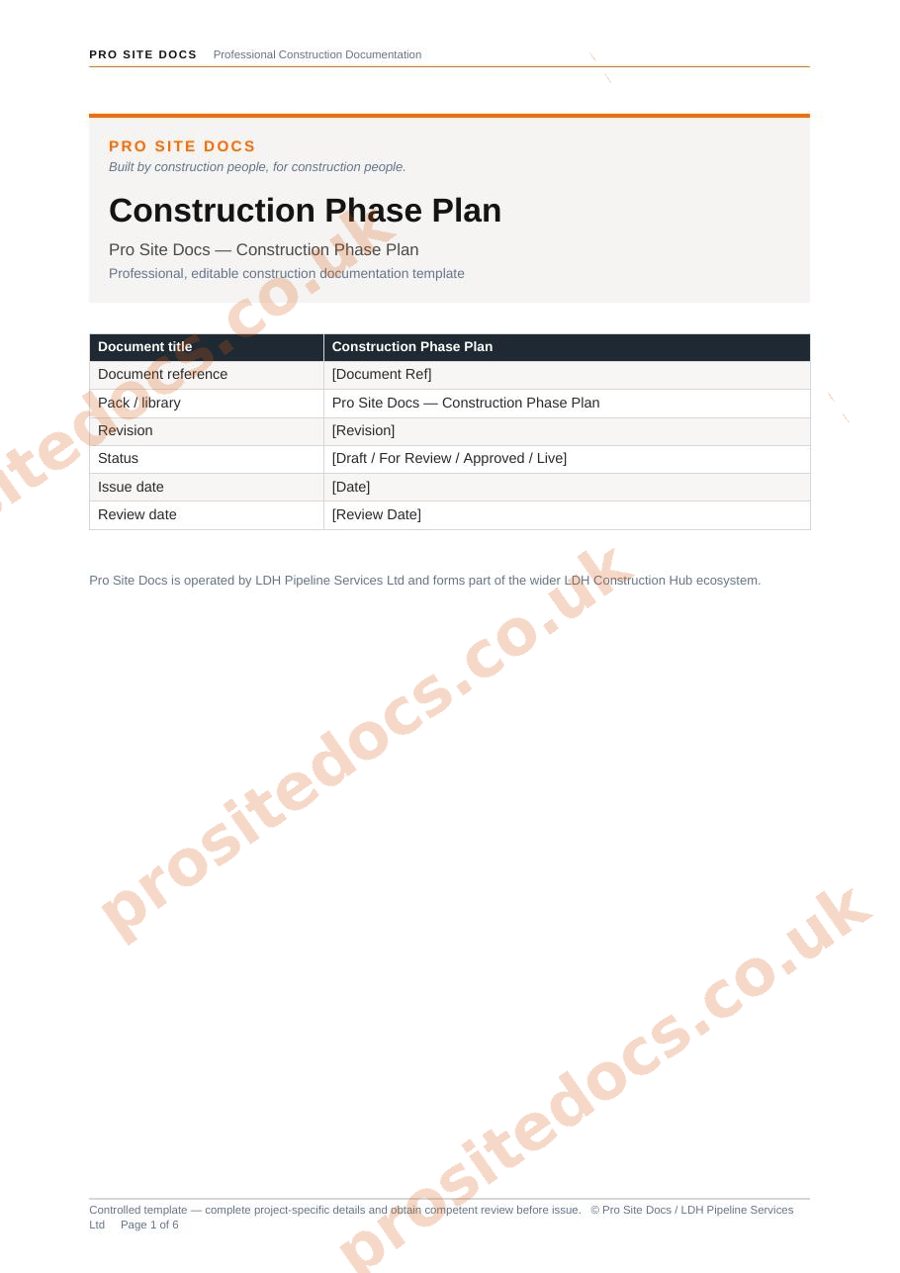 Construction phase plan template sample