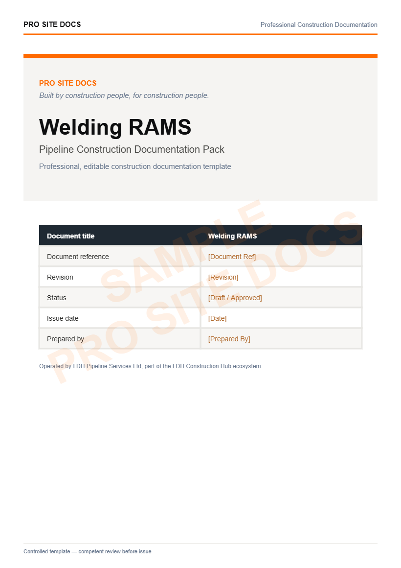 Sample document cover page — editable Word construction document